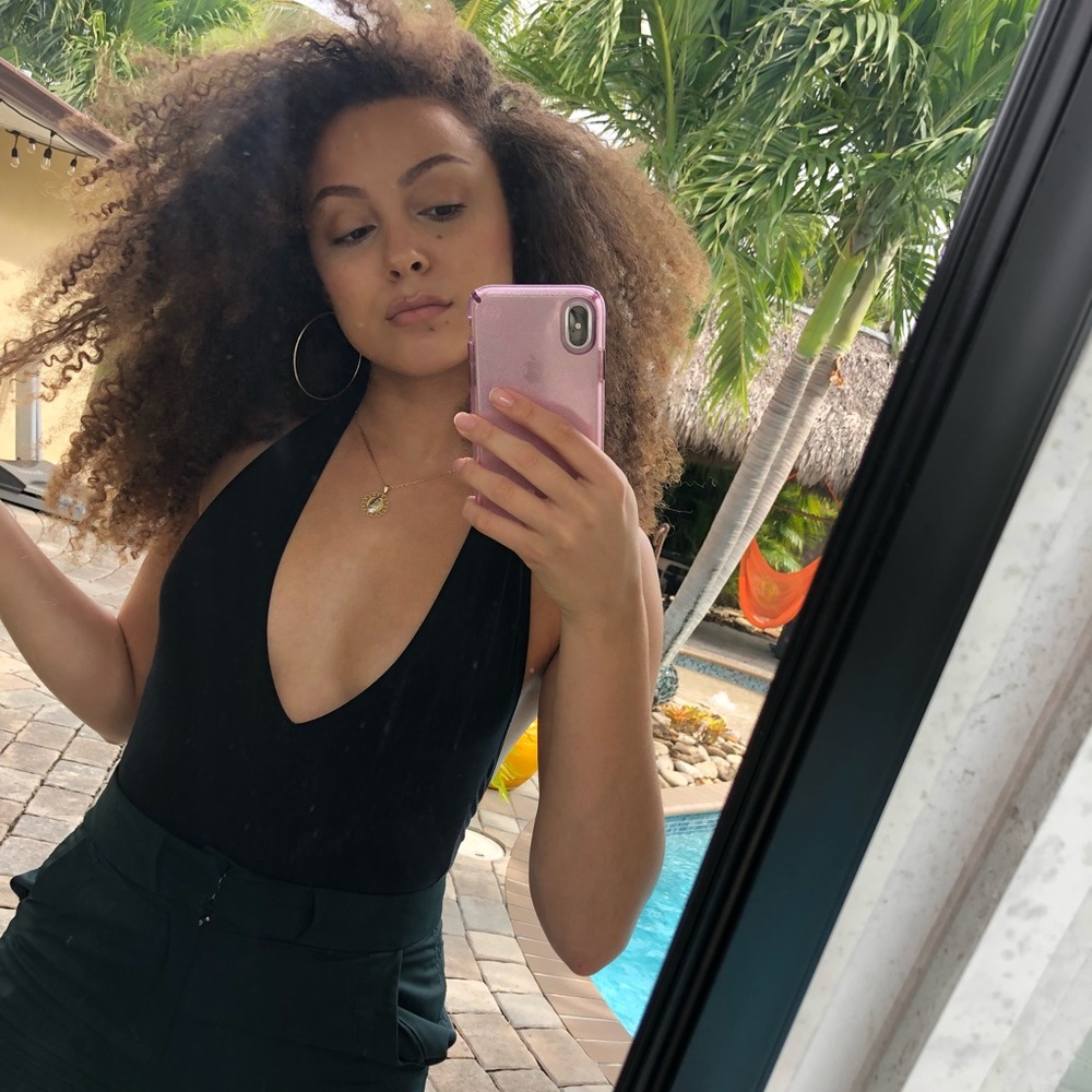 American Apparel Deep V/Backless Black Bodysuit